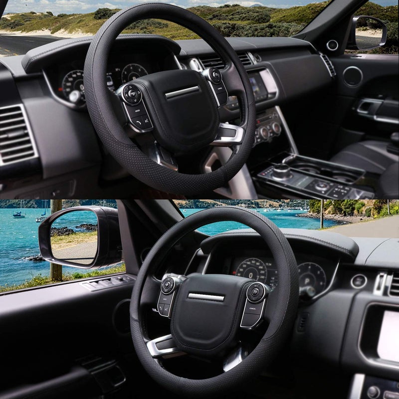COFIT Breathable Car Steering Wheel Cover 16 inch Auto Universal Leather Wrap Non-Slip Protector Automotive Interior Accessories, Black (Suit for 15.5-16 inch) - Image 2